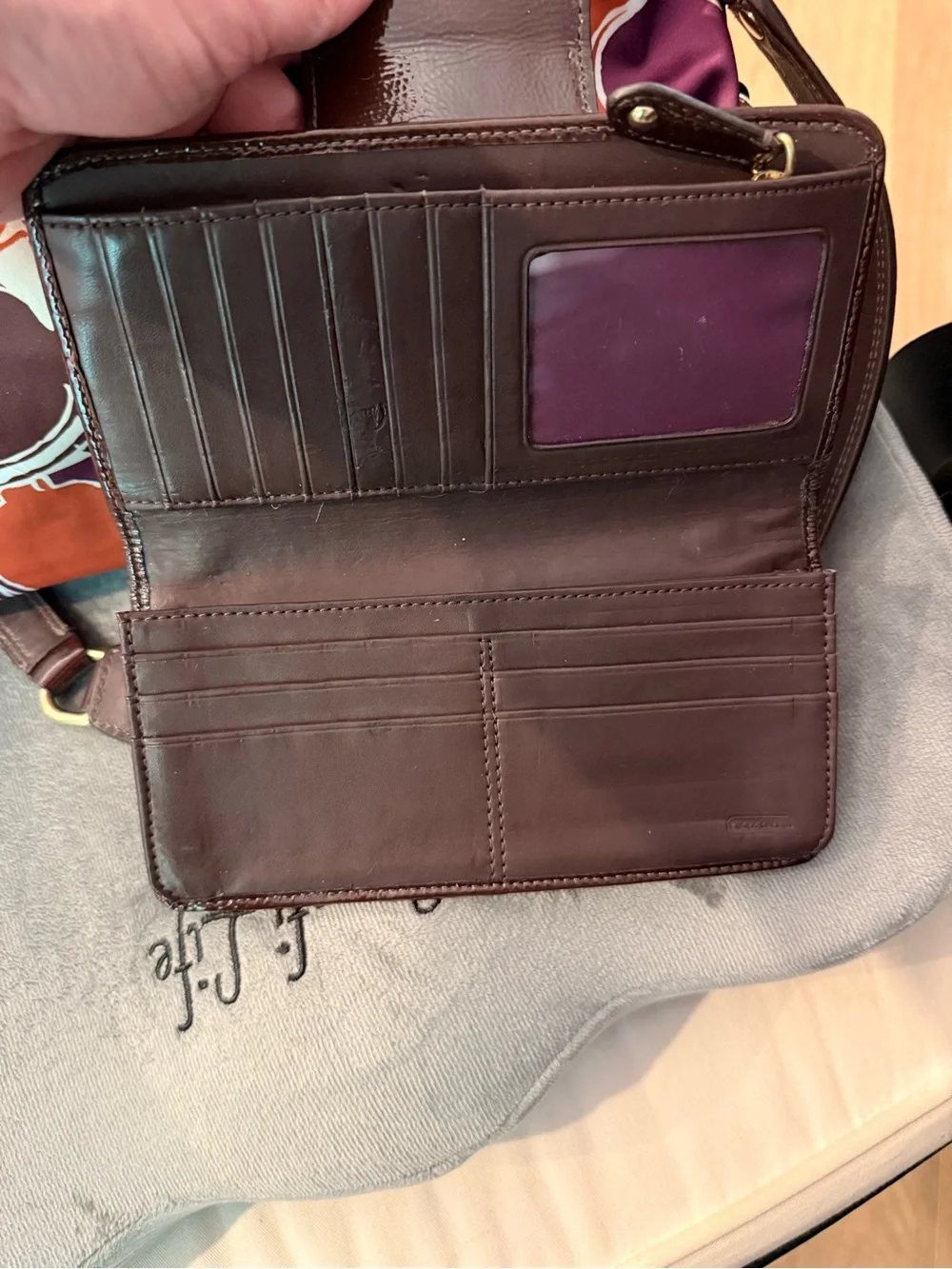 Coach Multicolor Purple Orange Brown Signature Shoulder Bag with Wallet